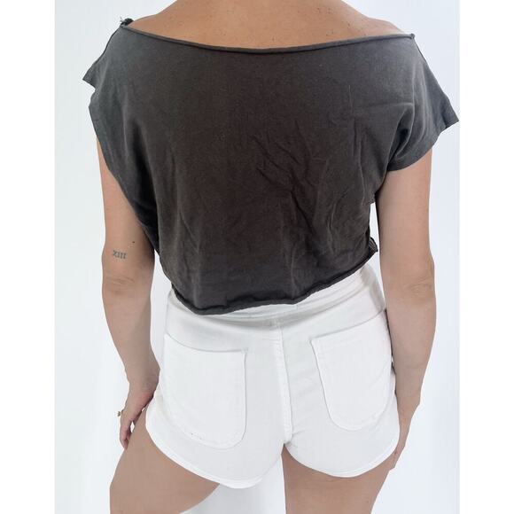 Women's Gray California LA Cropped Off the Shoulder Top Size Medium - Picture 2 of 3